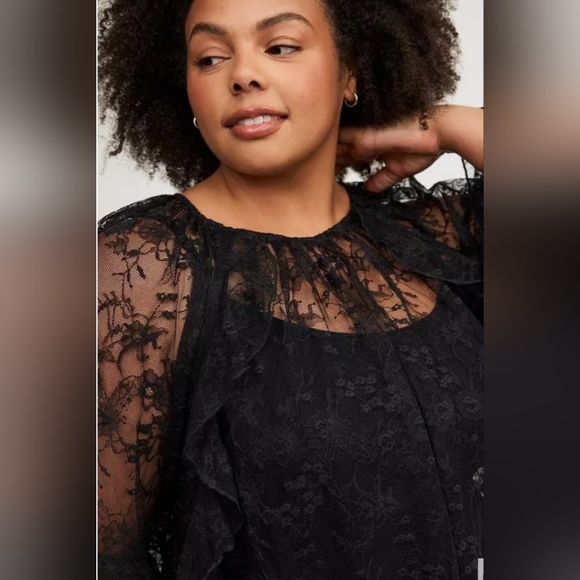 Torrid Black Lace Ruffle Blouse - Picture 2 of 10